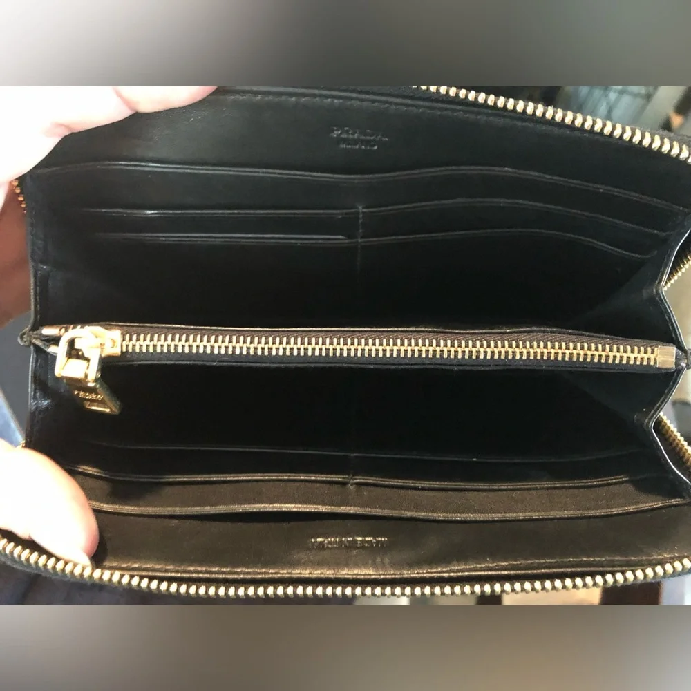 Auth Prada Black smooth long Wallet Nero in Box + Card M10506 spazzolatto 1 - Picture 5 of 7